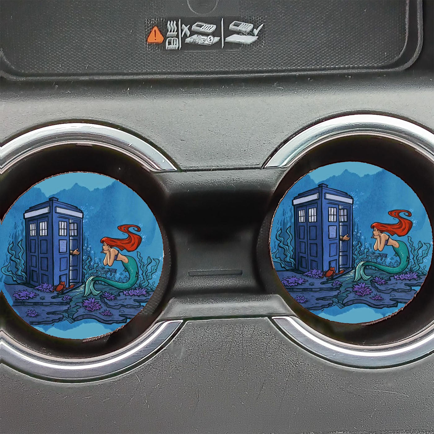 Little Mermaid Meet Tardis Car Coasters