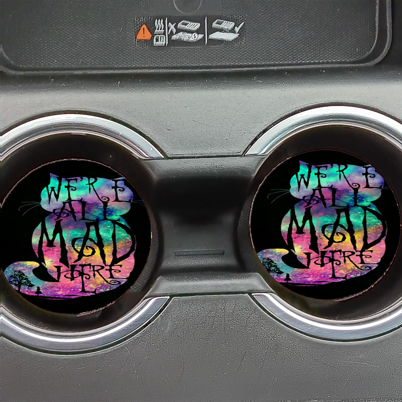Mad Here Silhouette Glitter Cheshire Cat Wallpaper Car Coasters