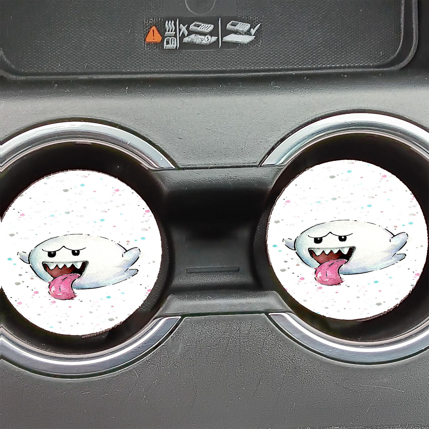 Mario Boo Ghost Nintendo Watercolor Drawing Car Coasters