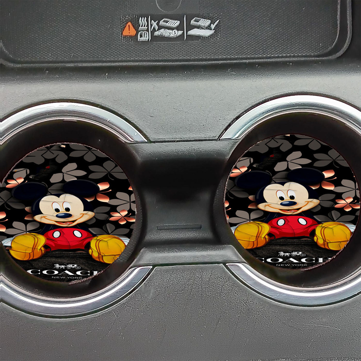 Mickey Mouse Coach Black Flowers Car Coasters