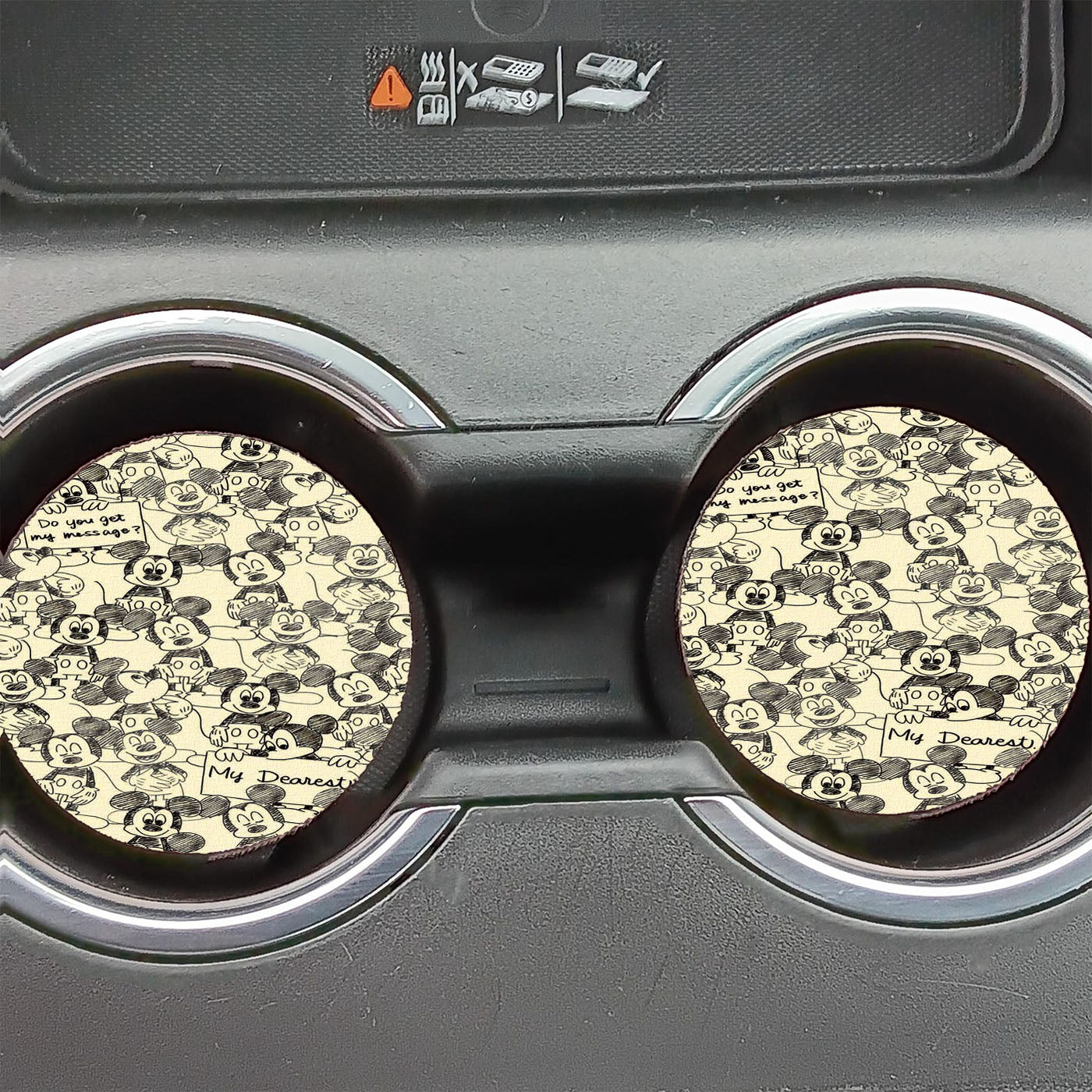 Mickey Mouse Pattern Canvas Silhouette Car Coasters
