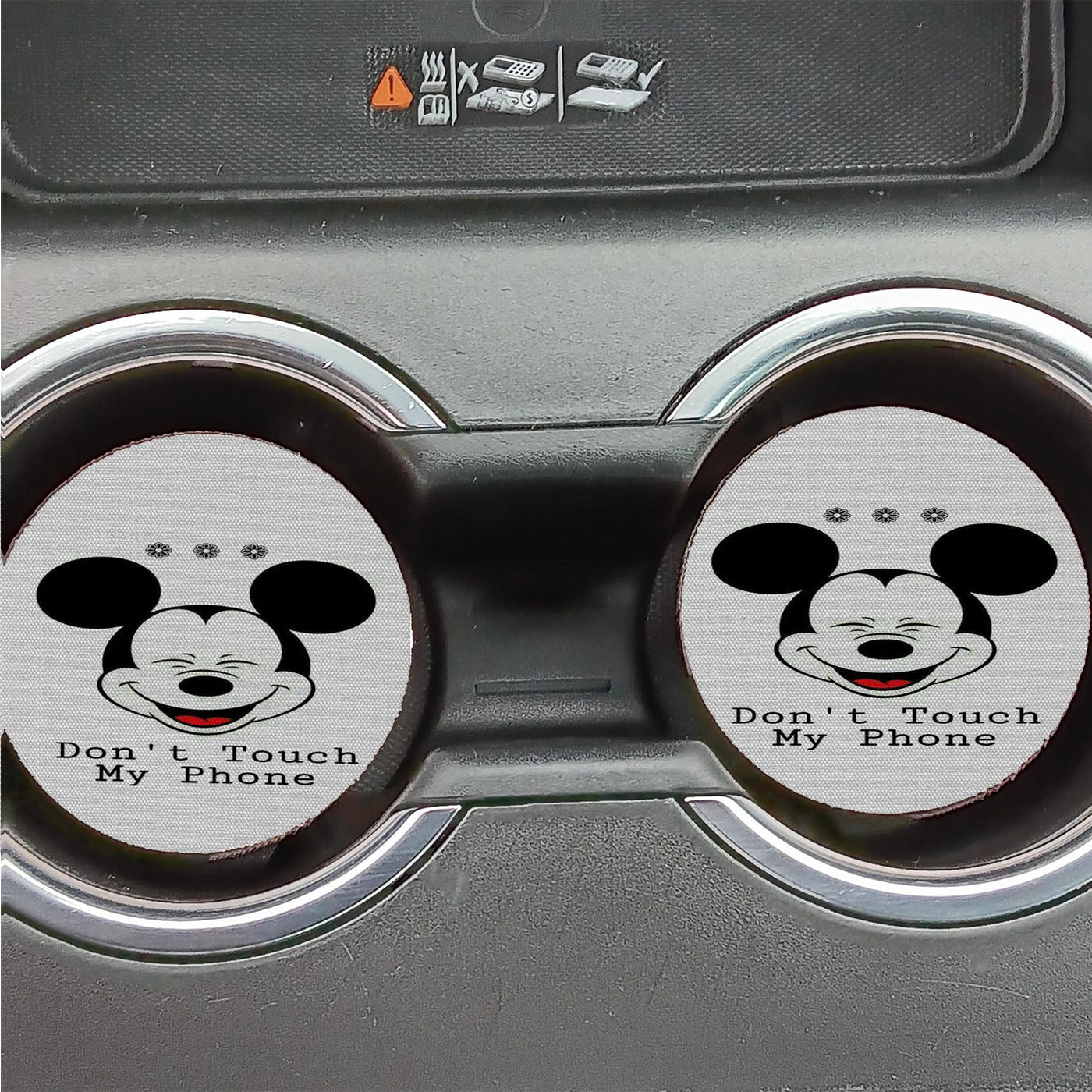Mickey Mouse Saying Dont Touch My Phone Car Coasters