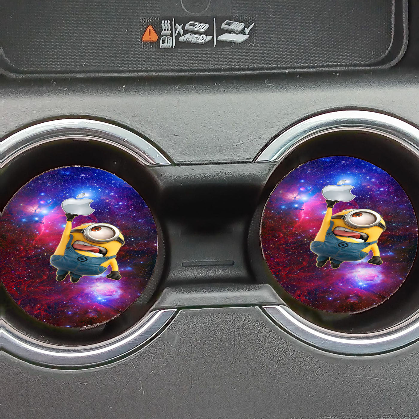 Minion Catch Apple In Galaxy Car Coasters