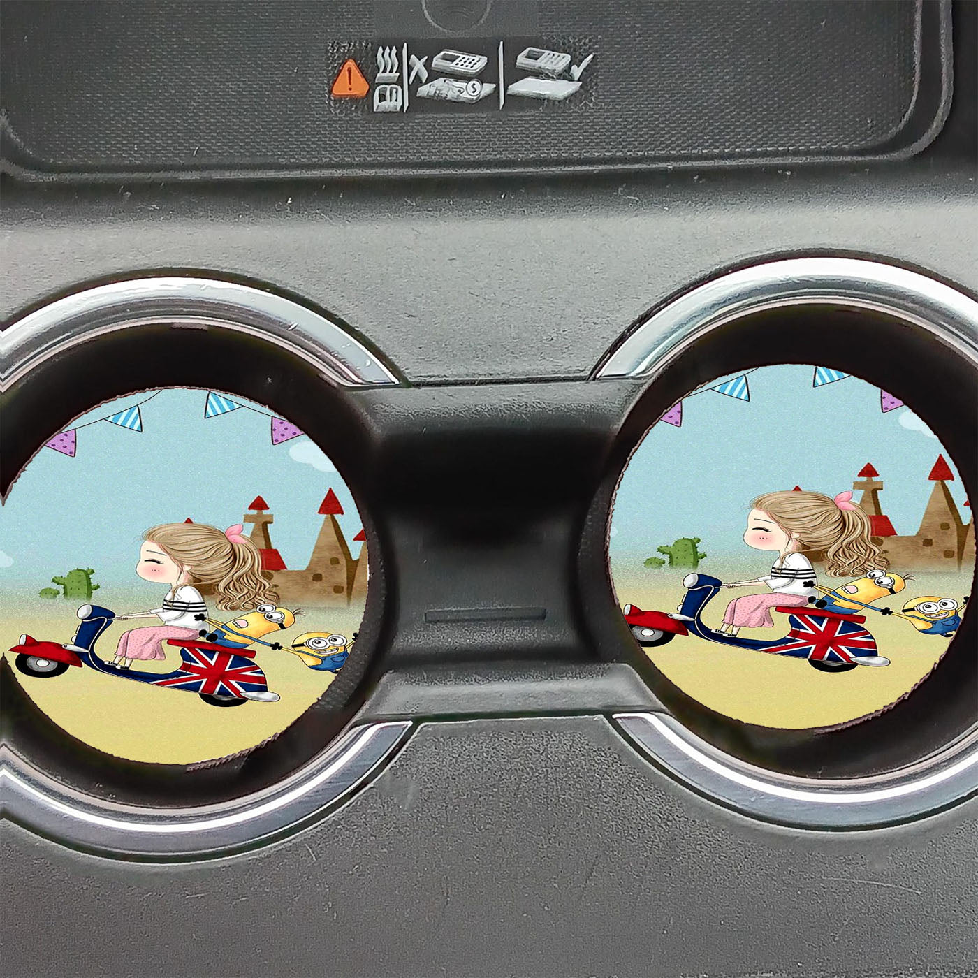 Minions London And Girls Vespa Car Coasters