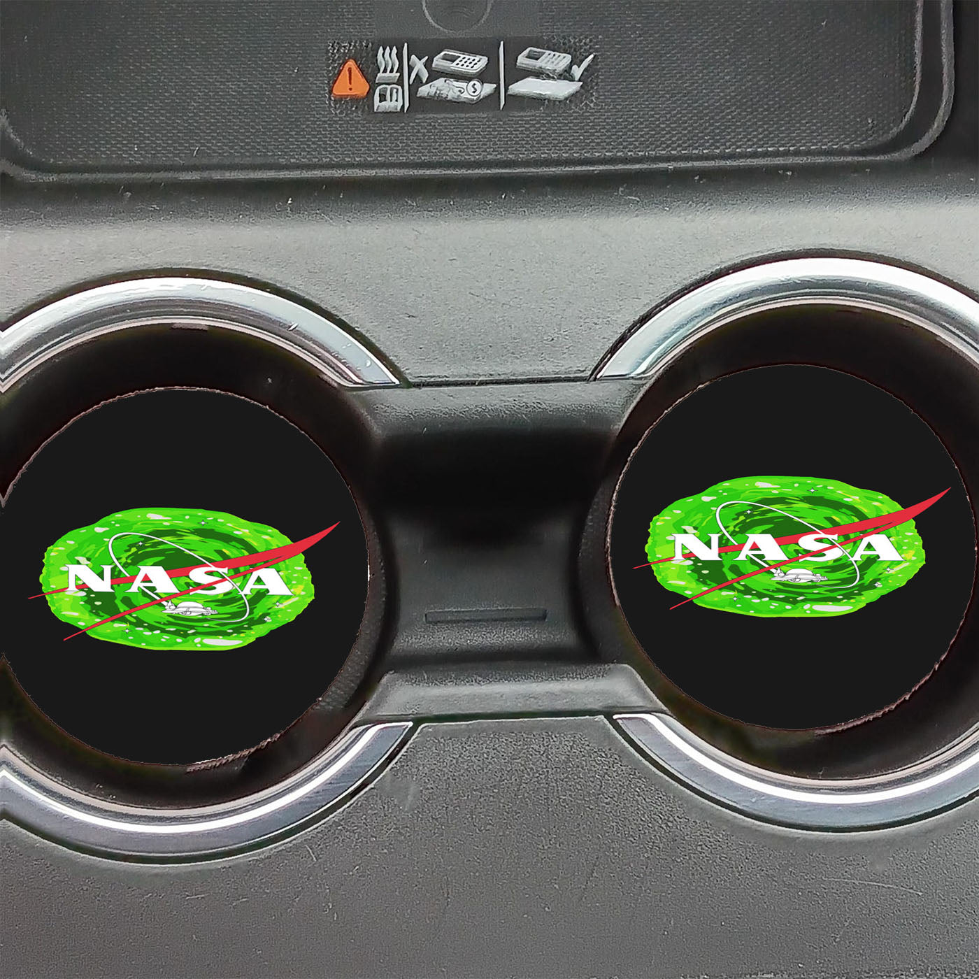 Nasa Green Rick And Morty Car Coasters