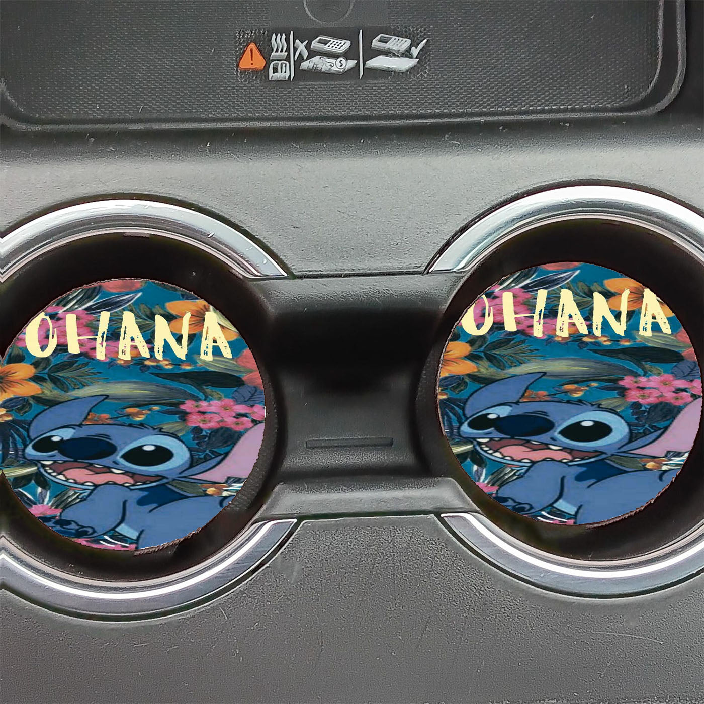 Ohana Stitch Flower Car Coasters