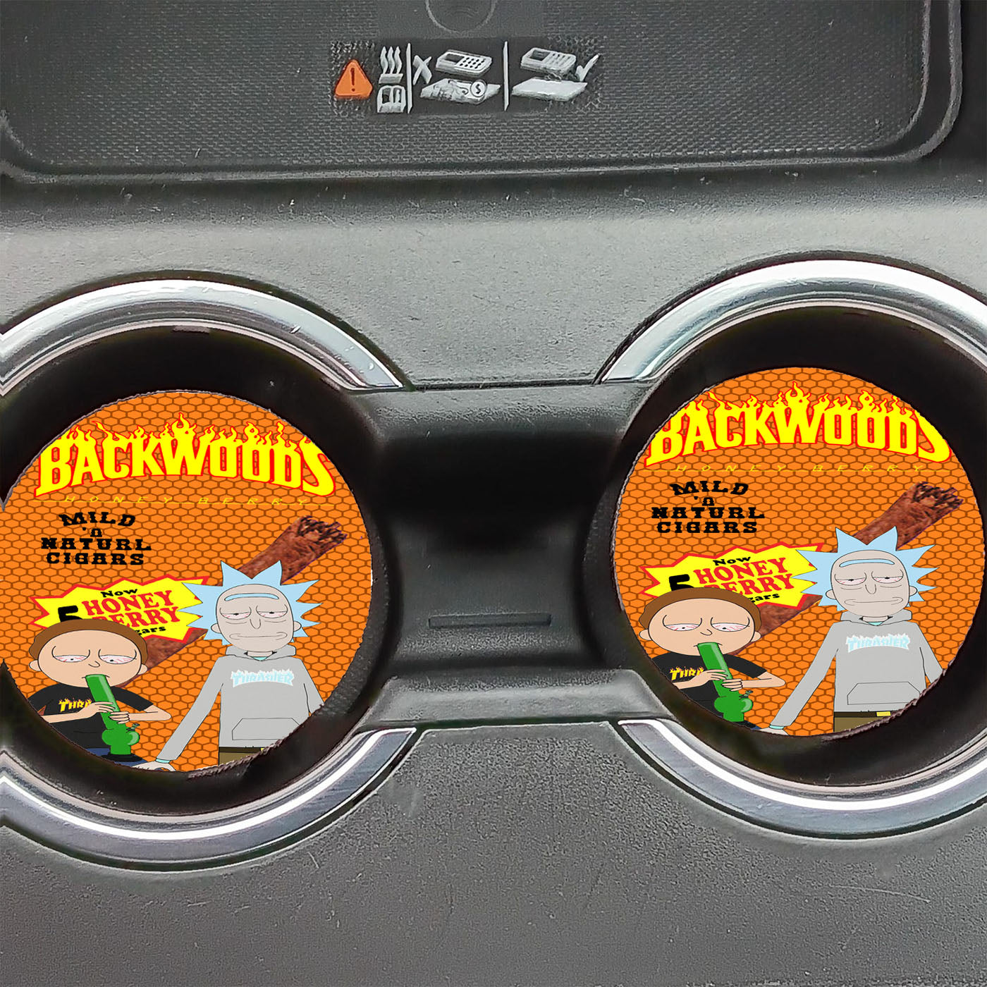 Orange Rick And Morty Thrasher Flames Backwoods Cigar Car Coasters