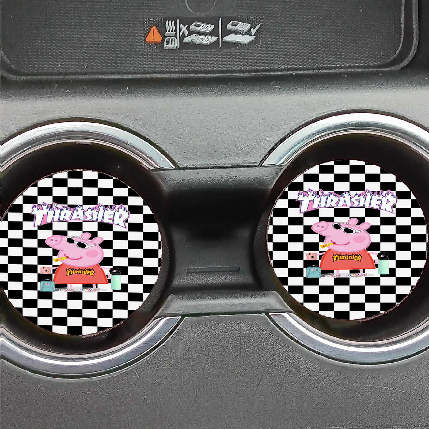 Peppa Pig Hypebeast Checkered Rainbow Car Coasters