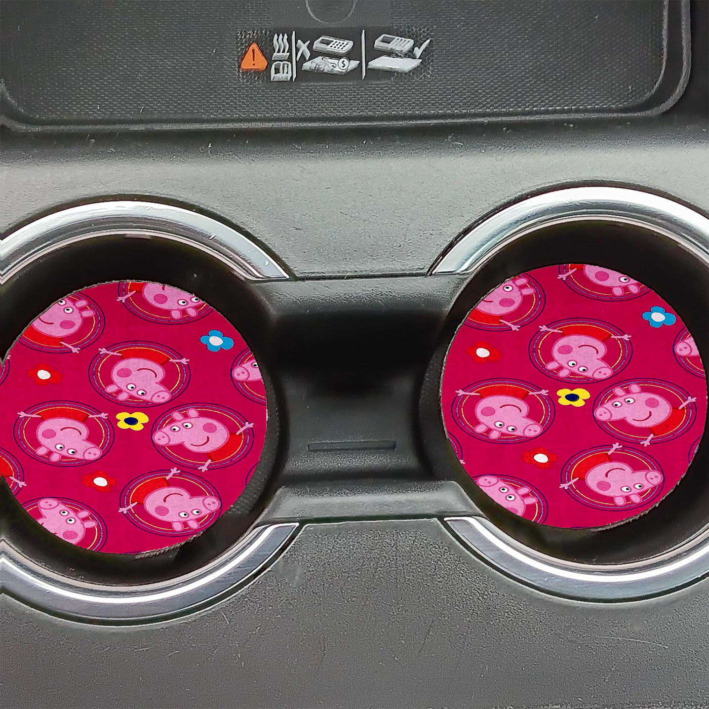 Peppa Pig Pink Circle Flower Doodle Car Coasters