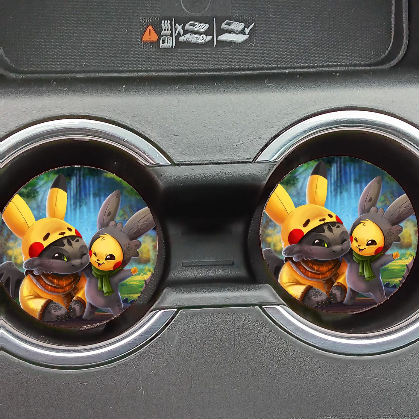 Pikachu And Toothless Car Coasters