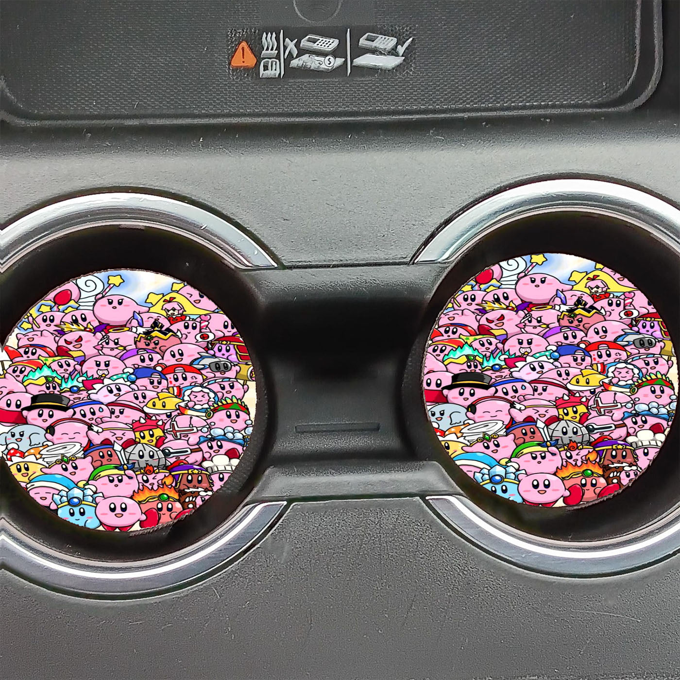 Pink Cute Kirby Doodle Sticker Collection Car Coasters