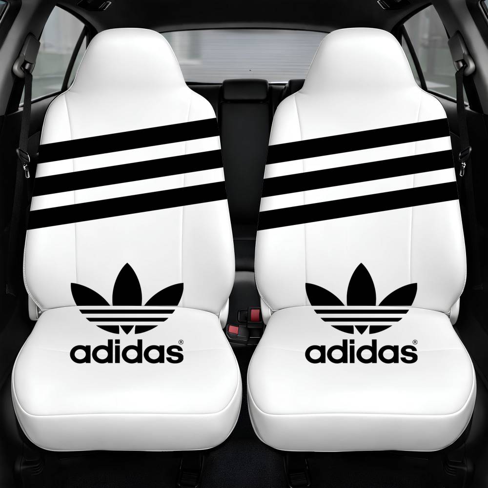 Adidas White Background Car Seat Cover Front Pair