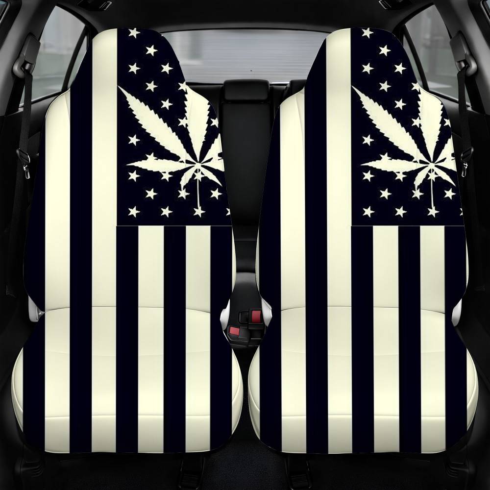 American Marijuana Black White Pattern Car Seat Cover Front Pair