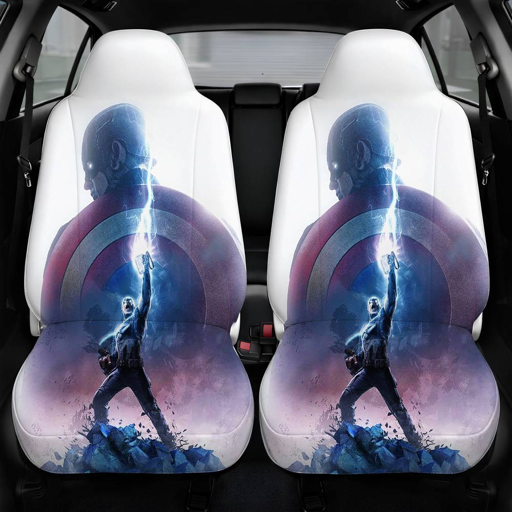 Avengers Endgame Captain America Thor Hammer Lightning Car Seat Cover Front Pair