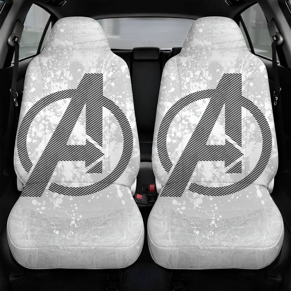 Avengers Logo Art Hero White Car Seat Cover Front Pair