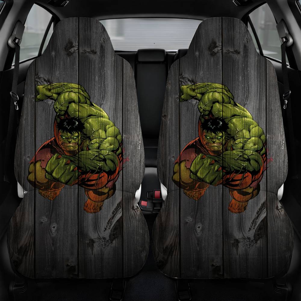 Avengers Marvel Hulk Logo Dark Wood Wallpaper Car Seat Cover Front Pair