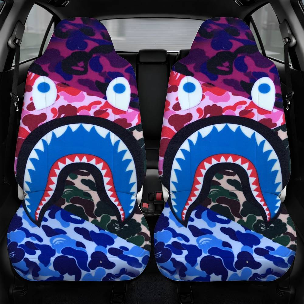 Bathing Ape Bape Multicolor Camo Shark Mouth Car Seat Cover Front Pair