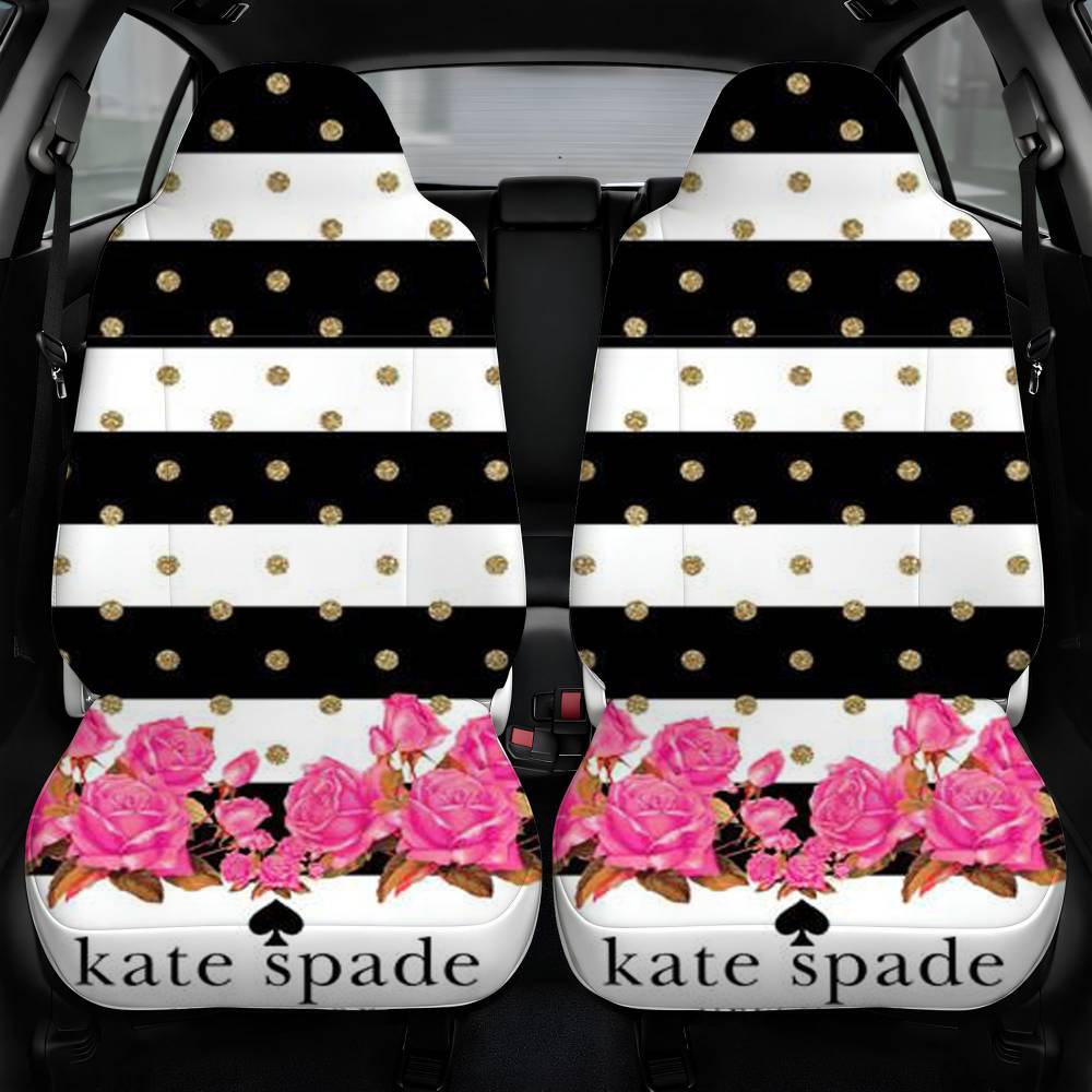 Black White Stripes Gold Spots Pink Kate Spade Car Seat Cover Front Pair