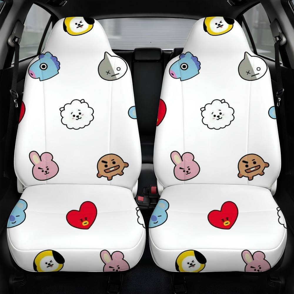 Bt21 Head Icon Pattern Characters Car Seat Cover Front Pair