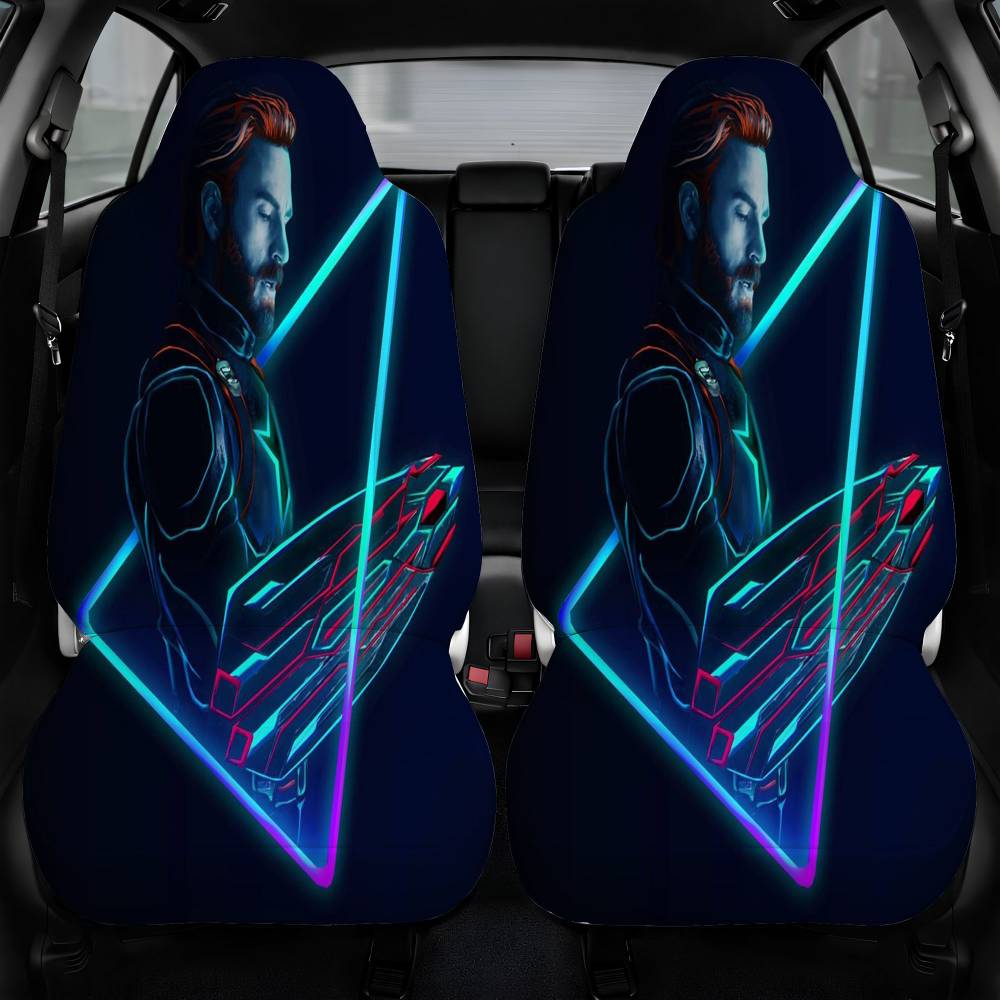 Captain America Mjolnir Hammer Lightning Avengers Endgame Car Seat Cover Front Pair