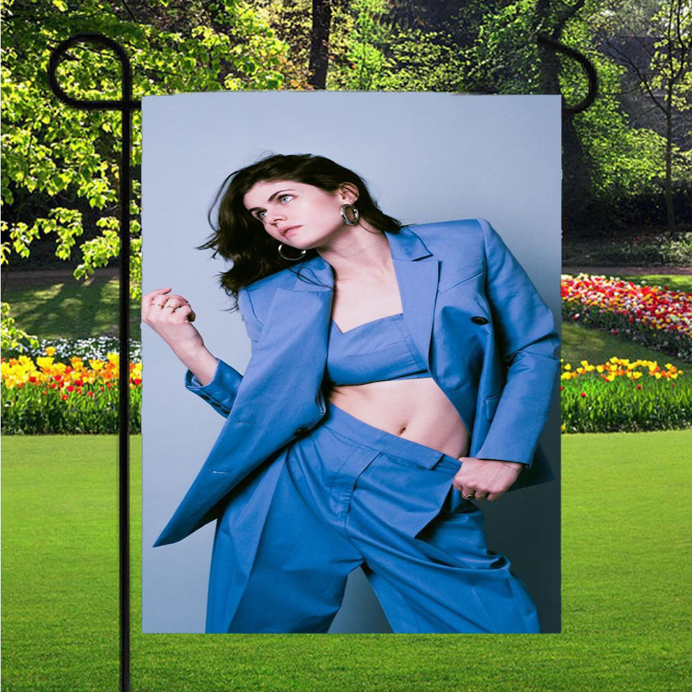 Alexandra Daddario Blue Outfit Garden Flags Lawn 12 X 18 Inch