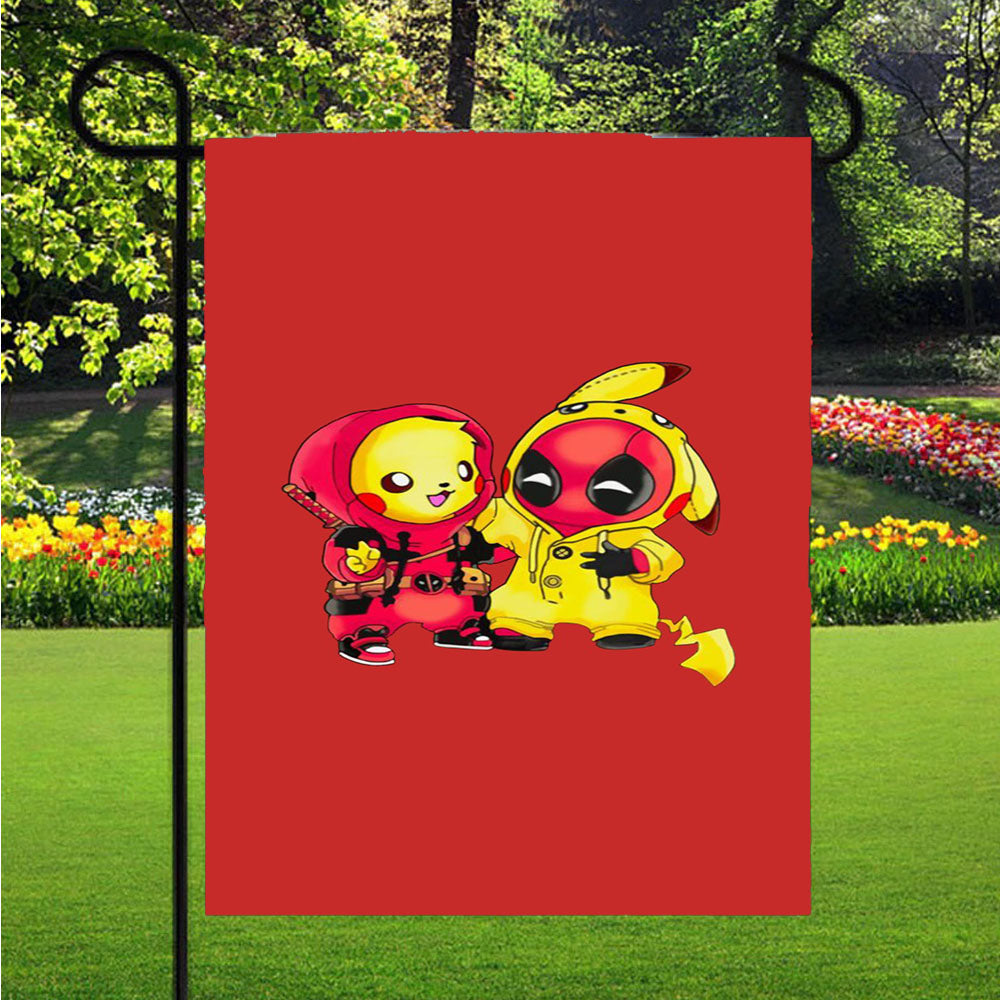 Baby Deadpool And Baby Pikachu Drawing Garden Flags Lawn 12 X 18 Inch