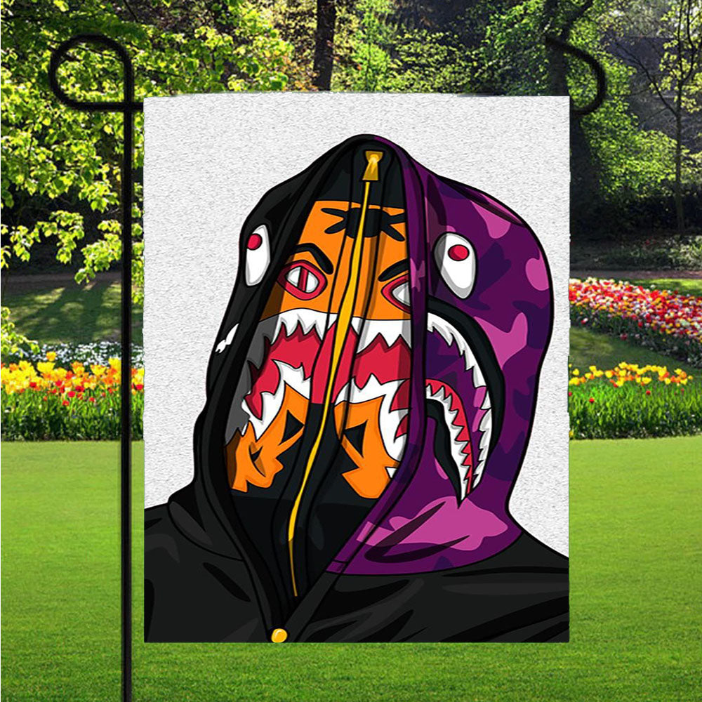Bape Face Shark Hoodie Art Garden Flags Lawn 12 X 18 Inch