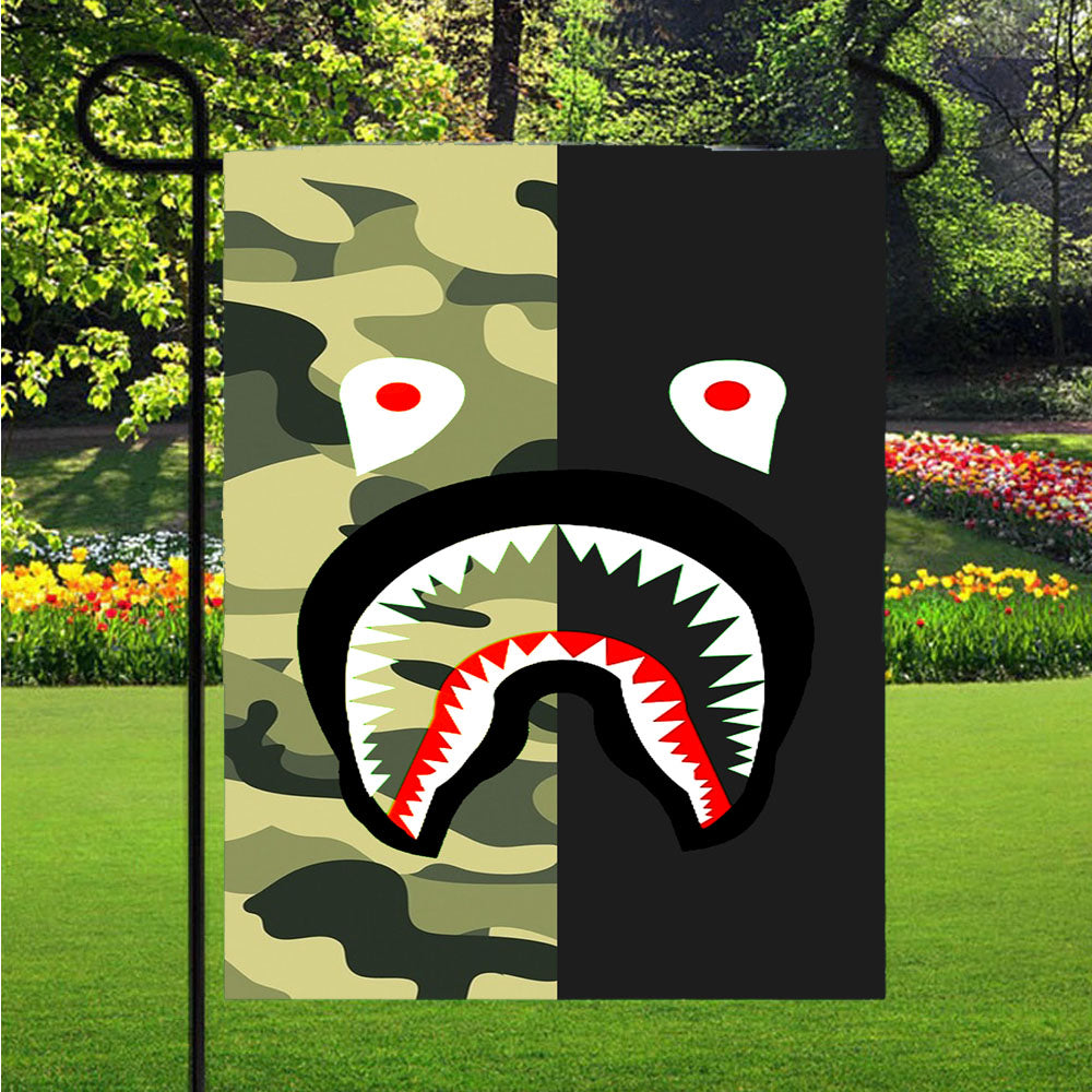 Bape Shark Half Green Camo Garden Flags Lawn 12 X 18 Inch
