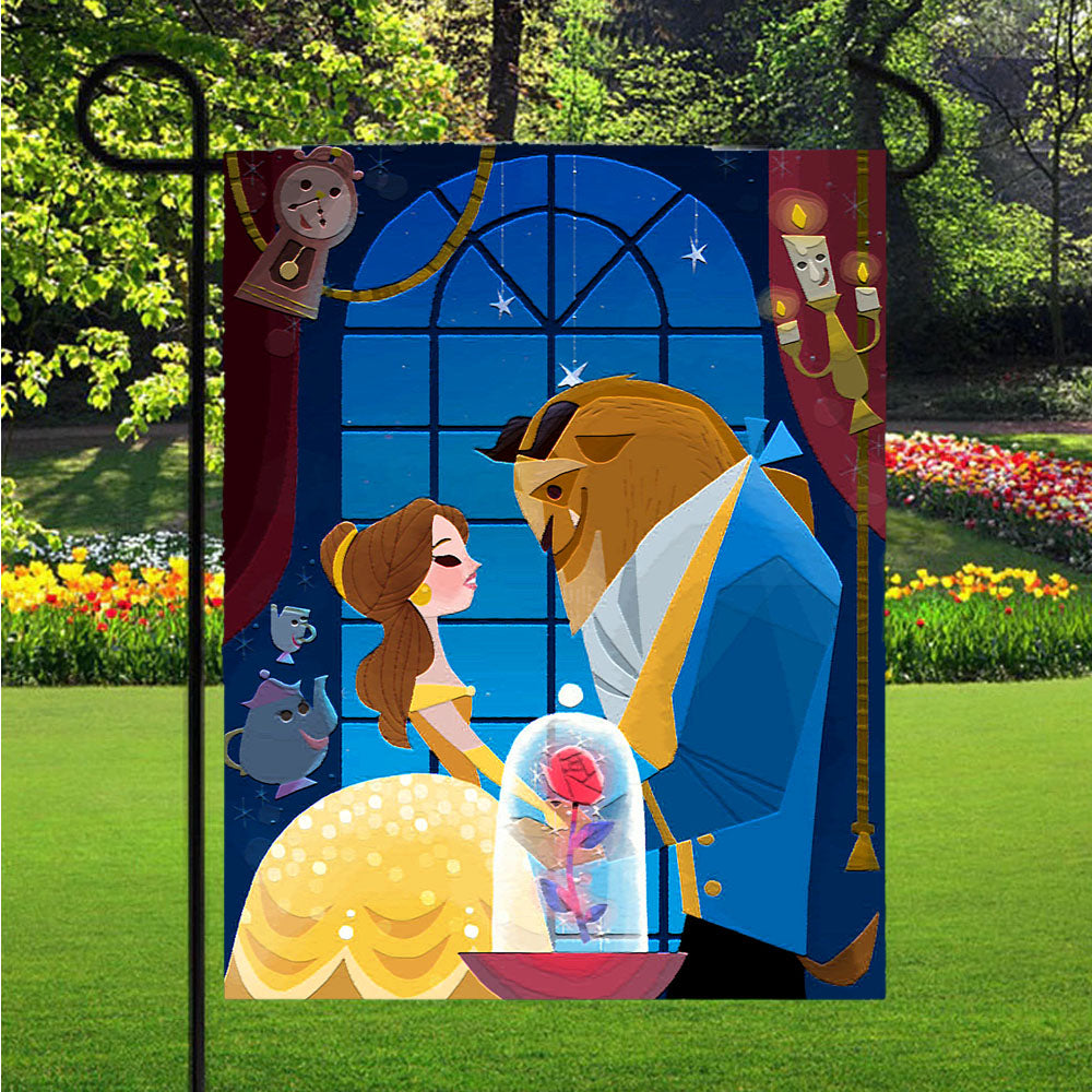 Beauty And The Beast Cartoon Poster Garden Flags Lawn 12 X 18 Inch