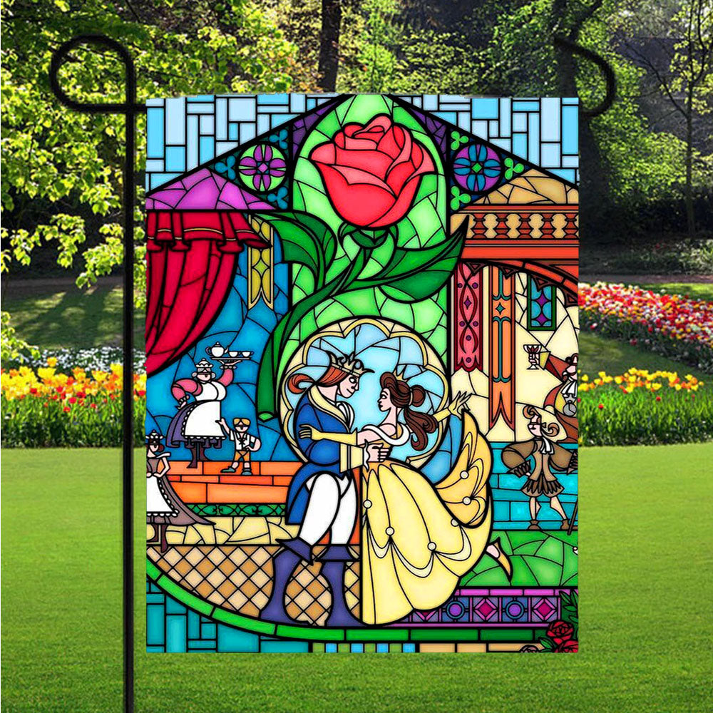 Beauty And The Beast Stained Glass Garden Flags Lawn 12 X 18 Inch