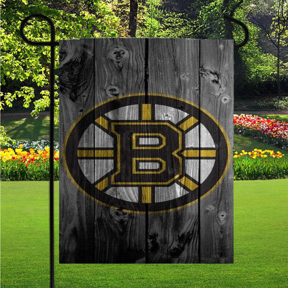 Boston Bruins Hockey Wooden Emblem Garden Flags Lawn 12 X 18 Inch