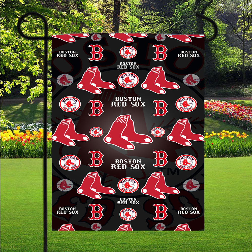 Boston Red Sox Logo Pattern Black Garden Flags Lawn 12 X 18 Inch