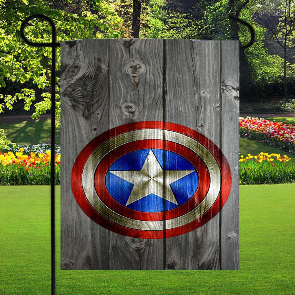 Captain America Shield Wood Photo Garden Flags Lawn 12 X 18 Inch