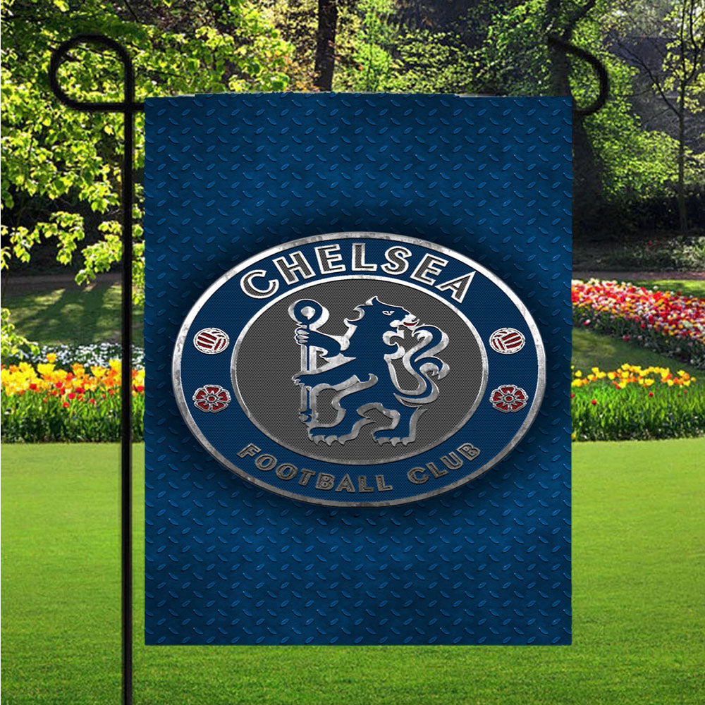 Chelsea Fc Metal Carbon Fiber Logo Garden Flags Lawn 12 X 18 Inch
