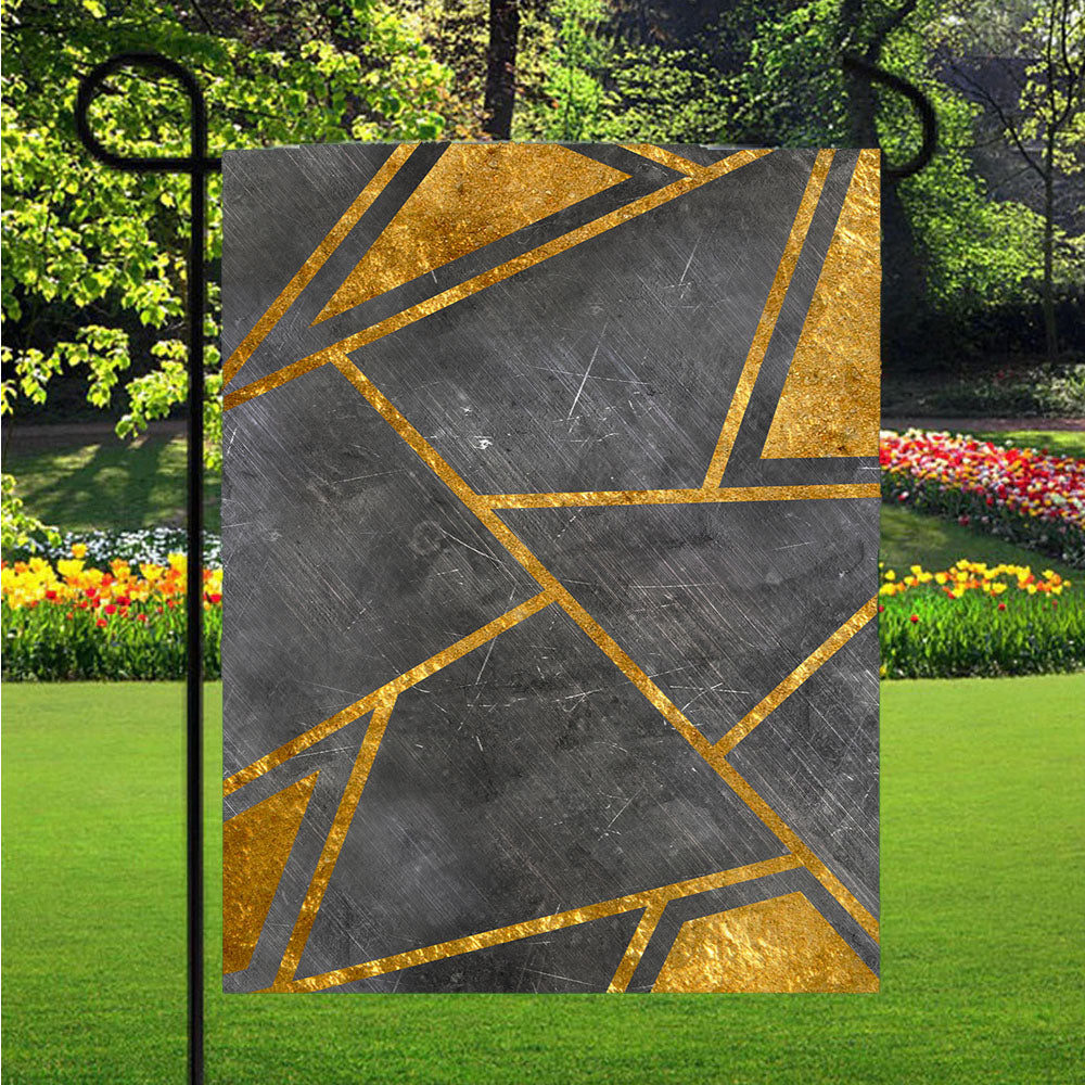 Gold And Grey Metal Texture Abstract Triangle Geometric Garden Flags Lawn 12 X 18 Inch