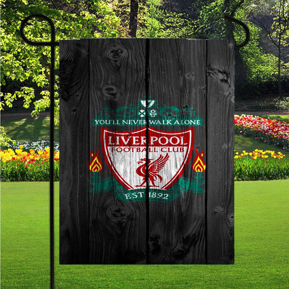 Grey Wooden Liverpool Football Club Logo Garden Flags Lawn 12 X 18 Inch