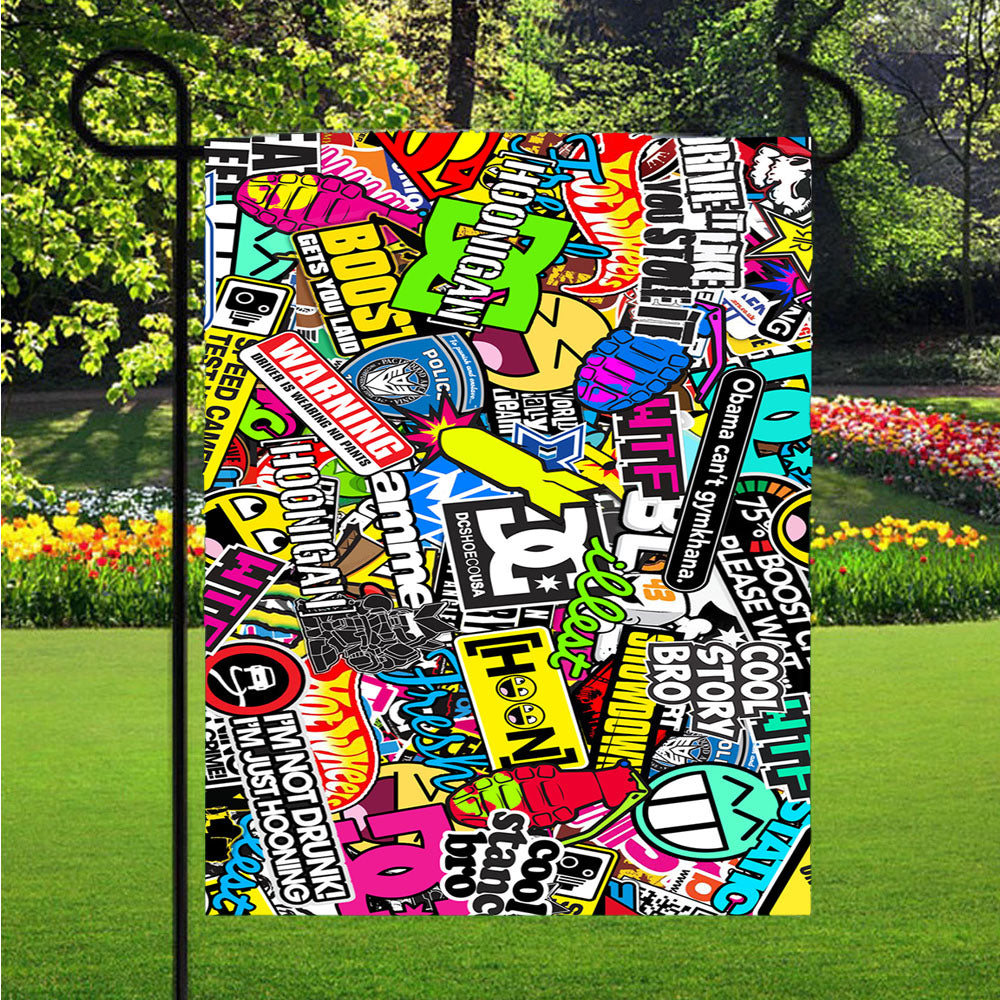 Hooningan Sticker Bombing Garden Flags Lawn 12 X 18 Inch
