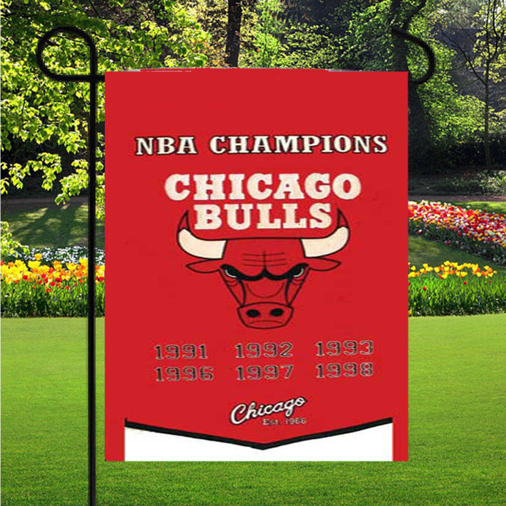Chicago Bulls Championship Banner Garden Flags Lawn 12 X 18 Inch