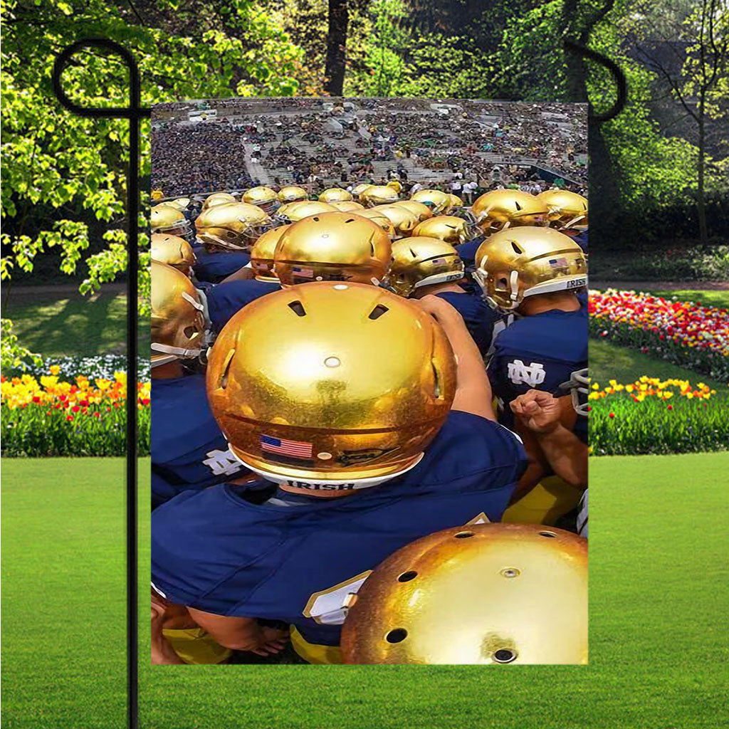 Golden Notre Dame Football Helmet Garden Flags Lawn 12 X 18 Inch