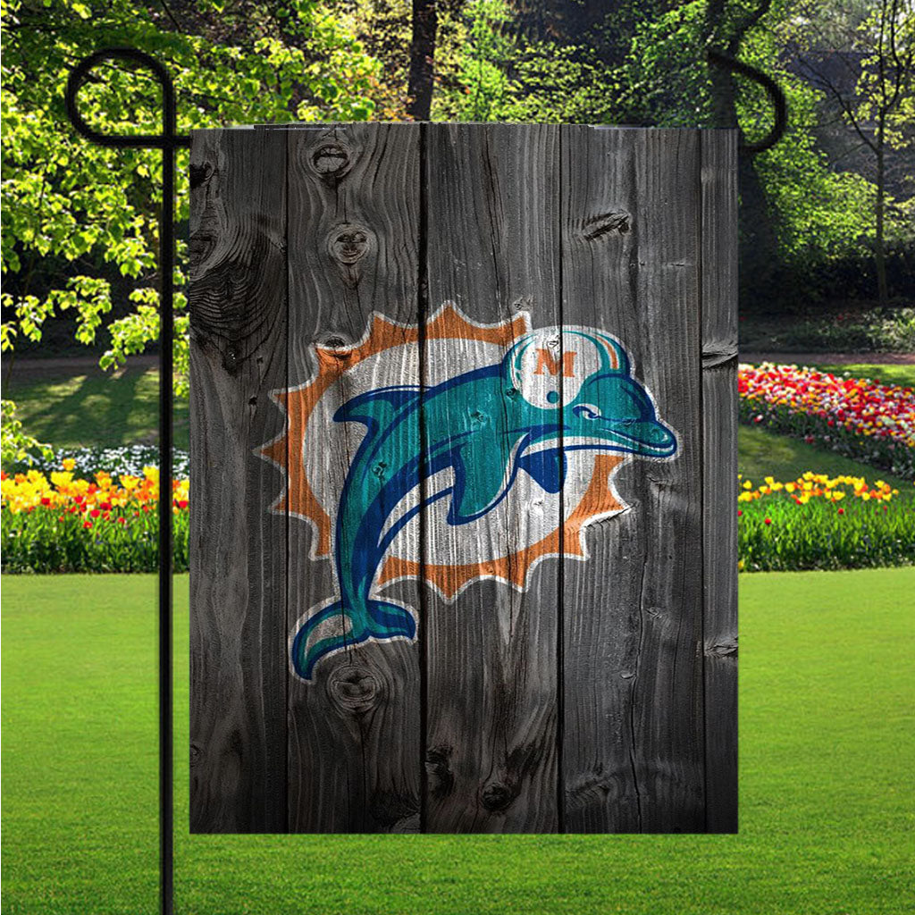 Old Miami Dolphins Nfl Logo Dark Wood Wallpaper Garden Flags Lawn 12 X 18 Inch