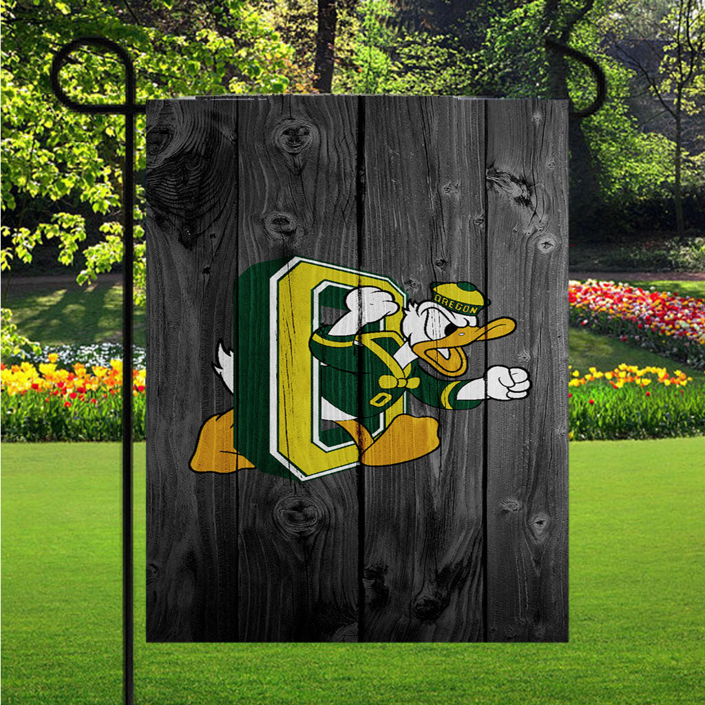Oregon Ducks University Nfl Logo Dark Wood Wallpaper 2 Garden Flags Lawn 12 X 18 Inch