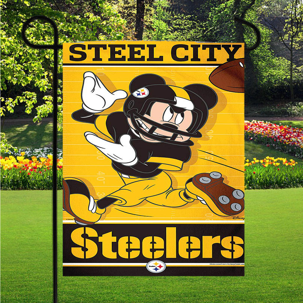 Pittsburgh Steelers Disney Mickey Mouse Garden Flags Lawn 12 X 18 Inch