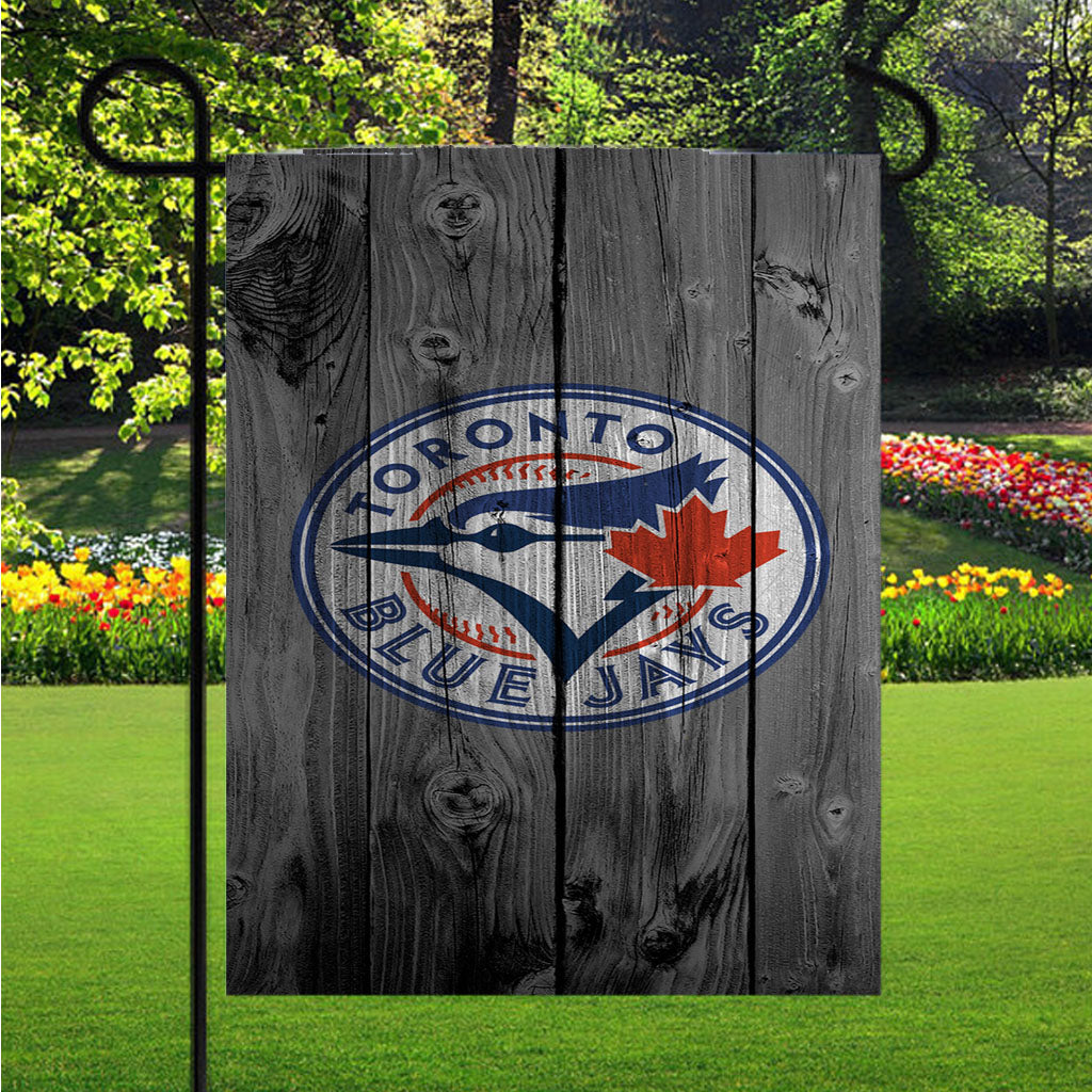 Toronto Blue Jays Mlb Logo Dark Wood Wallpaper Garden Flags Lawn 12 X 18 Inch