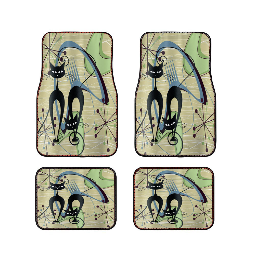 50S Retro Vintage Mid Mod Atomic Kitschy Cats Car Floor Mats Accessories