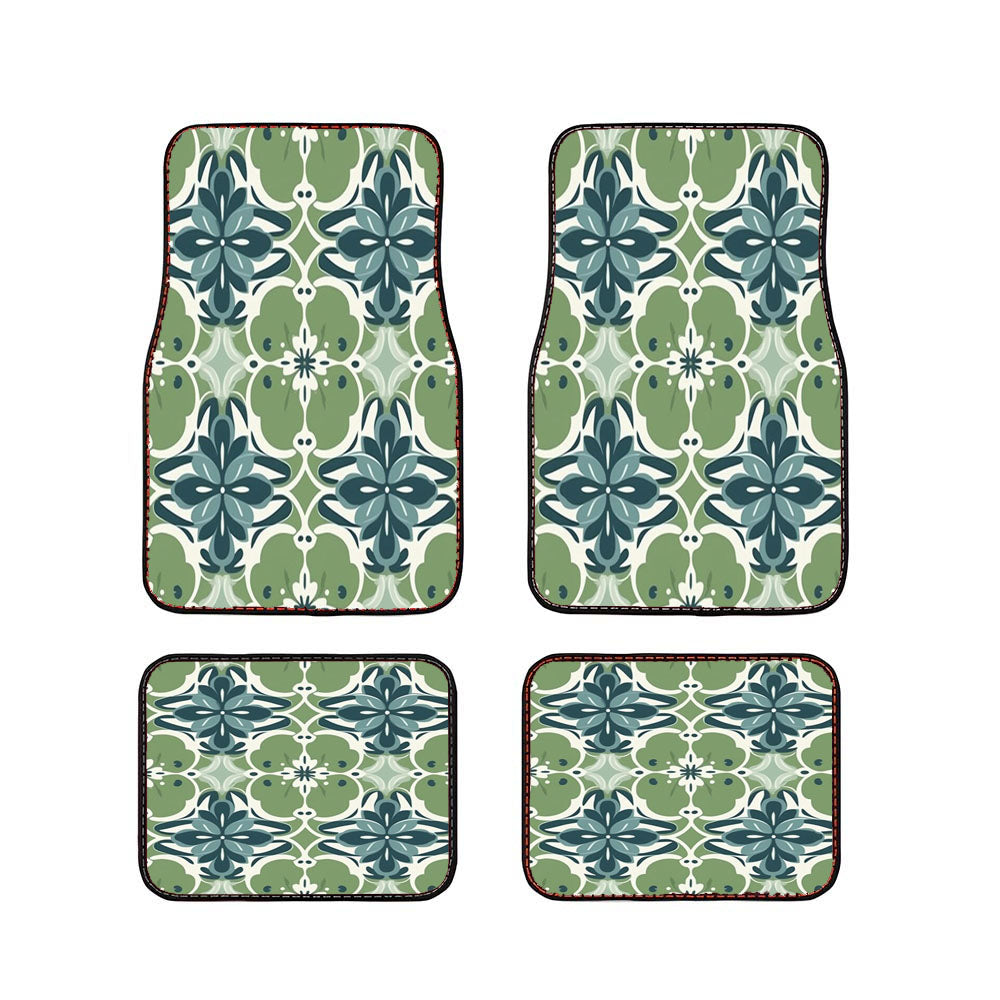 A Seamless Pattern With Blue Flowers And Green Leaves Car Floor Mats Accessories