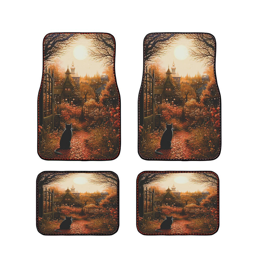 Autumn Twilight Black Cat Full Moon Car Floor Mats Accessories