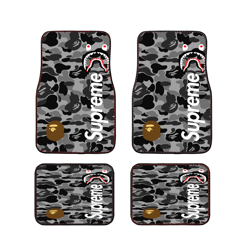 Bape Camo Shark Face Logo Grey 2 Car Floor Mats Accessories