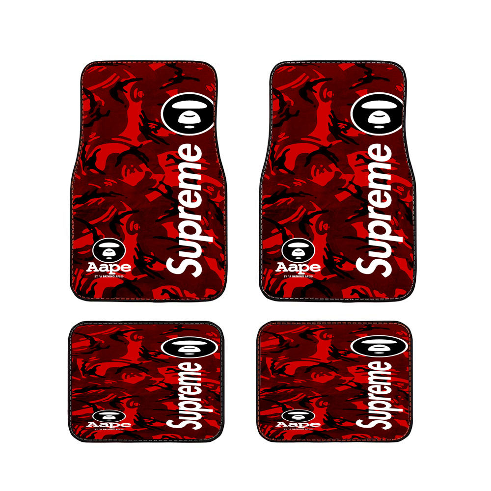 Bape Camo Shark Face Logo Red 2 Car Floor Mats Accessories