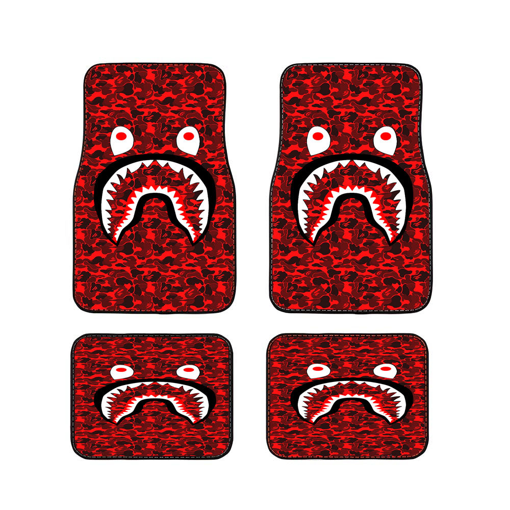 Bape Camo Shark Red Car Floor Mats Accessories