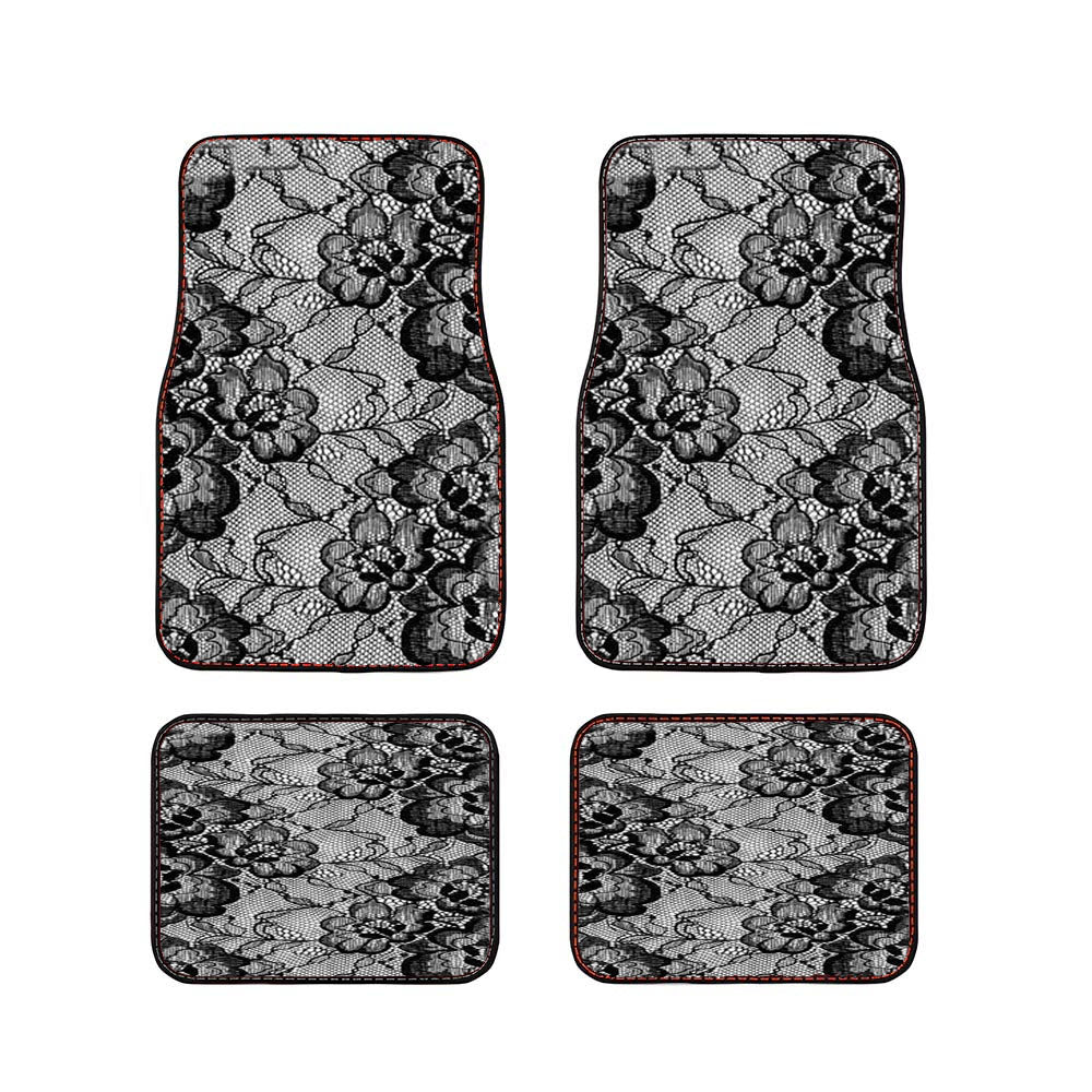 Black & White Floral Lace Car Floor Mats Accessories